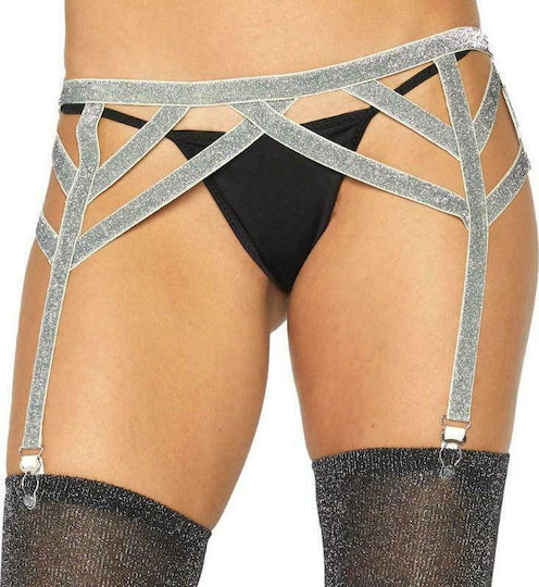 Leg Avenue Lurex Elastic Garter Belt Ζαρτιέρες Γκρι