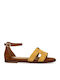 Parex Leather Women's Flat Sandals Anatomic with Strap in Yellow Color