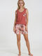 Pink Label Pink Label Sommer Damen Schlafanzug Set Baumwollene Palm Leaf