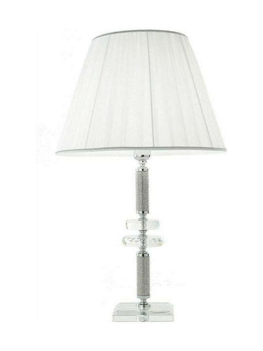 Ondaluce Dido Crystal Table Lamp for Socket E27 with White Shade and Silver Base