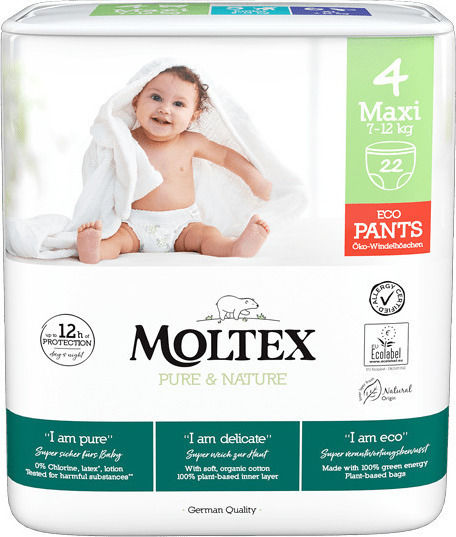 Moltex Памперси Гащи Pure + Nature Maxi Pants Номер 4 За 7-12кг 22 Брой