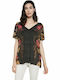 Praga Γυναικείο T-shirt Floral Μαύρο