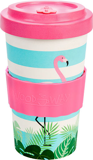 Woodway Flamingo Mug Bamboo with Lid Pink 500ml