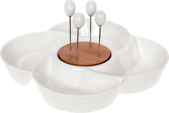 Cryspo Trio Porcelain Dessert Divided Serving Plate with 4 Slots Lotos White 29x29x5cm