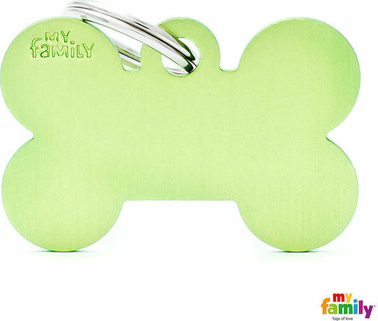 My Family Basic Dog ID Tag Bone Green Metal Large 3.8x2.5cm Personalized