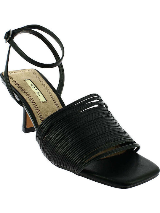 IQ Shoes Women's Sandals with Ankle Strap Black with Thin Medium Heel