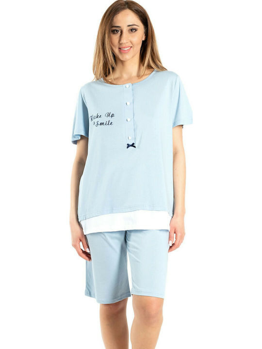 Rachel Women's Summer Cotton Pajama Blouse Light Blue