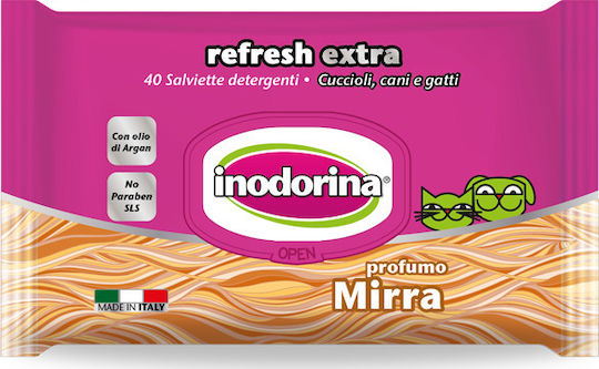 Inodorina Refresh Extra 40 Hundereinigungstücher für Hunde und Katzen Körperreinigung mit Arganöl alkoholfrei 390g
