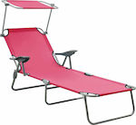 vidaXL Foldable Steel Beach Sunbed Pink with Shader 188x71x27cm