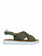 Camper Oruga Leather Women's Flat Sandals In Green Colour