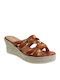 40169 Women's Leather Platform Espadrilles Tabac Brown