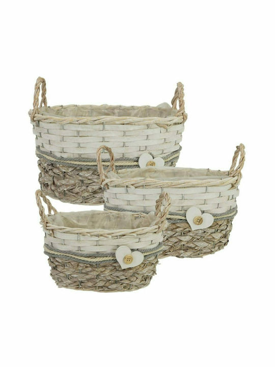 Wicker Decorative Baskets Set S/3 Οβάλ Καρδιά Λευκό-Εκρού 3pcs Marhome