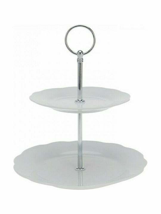 Zaros Porcelain Dessert Tower Stand with 2 Tiers White Ø23cmxY23cm