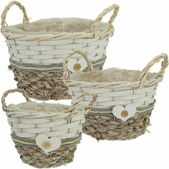 Marhome Комплект декоративни кошници с дръжки Бяло-Екру 26x26бр 3бр 05-00-19219