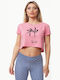 Bodymove Damen Sportliches Crop Top Kurzarm Rosa