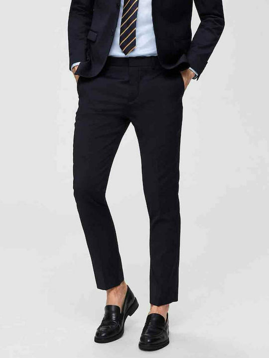 Selected Men's Trousers Suit Elastic in Slim Fit Navy Blue