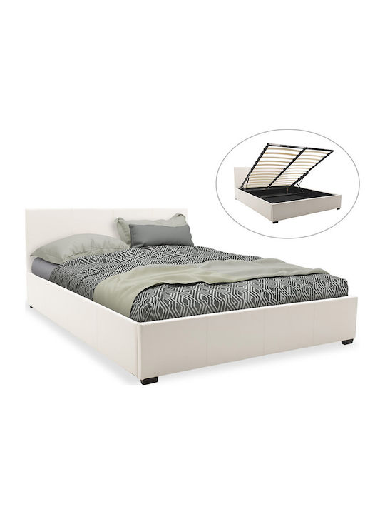 Norse Κρεβάτι Υπέρδιπλο Επενδυμένο με Δερματίνη Λευκό με Αποθηκευτικό Χώρο & Τάβλες 160x200cm