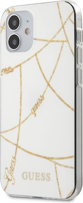 Guess Gold Chain Collection Plastic Back Cover White (iPhone 12 mini)