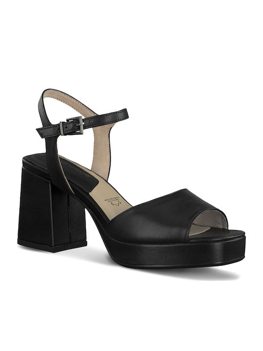 Tamaris Leder Damen Sandalen mit Chunky hohem Absatz in Schwarz Farbe