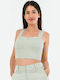 Γυναικείο Καλοκαιρινό Crop Top Βαμβακερό με Τιράντες Καρό Λευκό