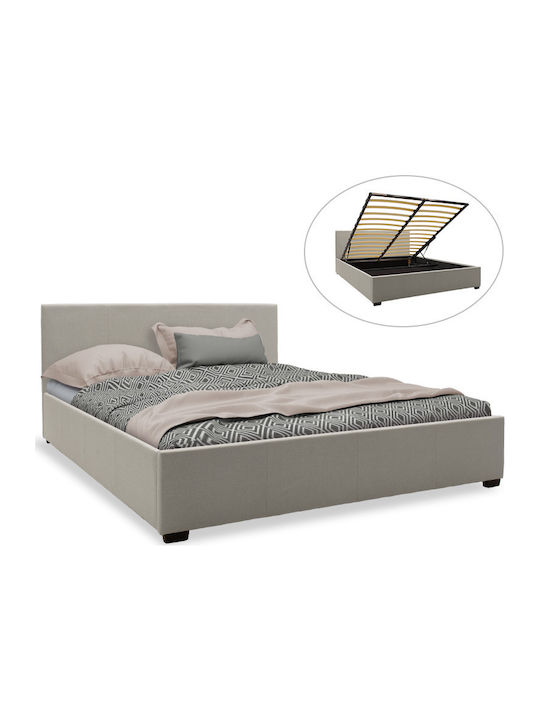 Κρεβάτι Υπέρδιπλο Επενδυμένο με Ύφασμα Γκρι με Αποθηκευτικό Χώρο & Τάβλες 160x200cm