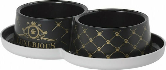 Moderna Luxurious Plastic Bowl Food & Water for Dog & Cat with Base 2x 350ml in Black Color