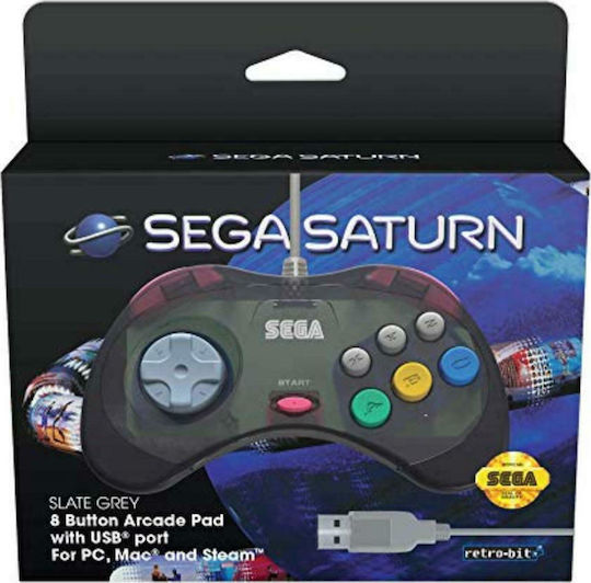 Retro-bit Sega Saturn USB Wired Gamepad for Android / PC / PS3 Grey