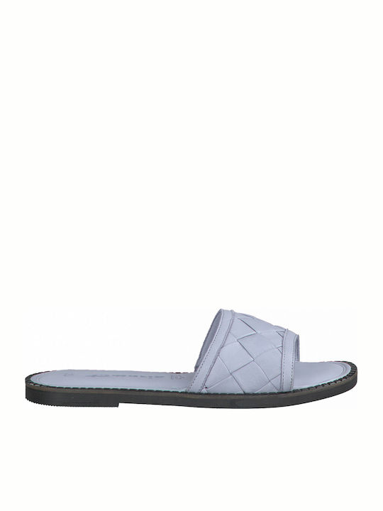 Leather Women's Flat Sandals in Light Blue Color