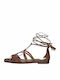 Tamaris Leather Women's Flat Sandals in Tabac Brown Color