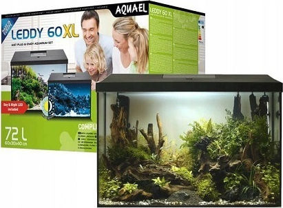 Aquael Leddy 60 XL Aquarien mit 72L Kapazität mit Beleuchtung, Heizgerät, Filter 60x30x40cm Schwarz