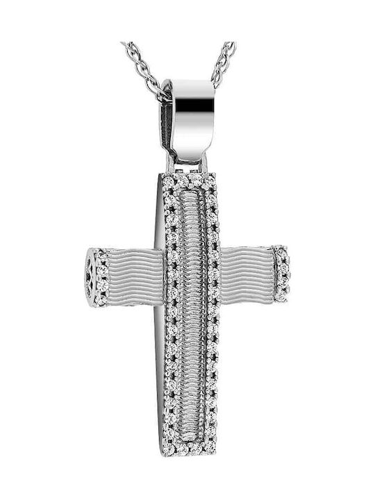 Λευκόχρυσος γυναικείος σταυρός Κ14 με ζιργκόν ST11200756
