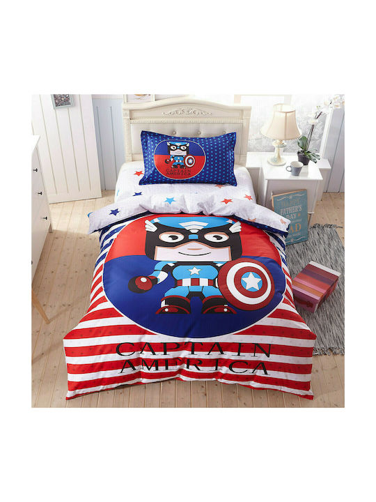 Mc Decor Kids Quilt Set Single with Pillowcase Captain America Multicolour 160x240cm