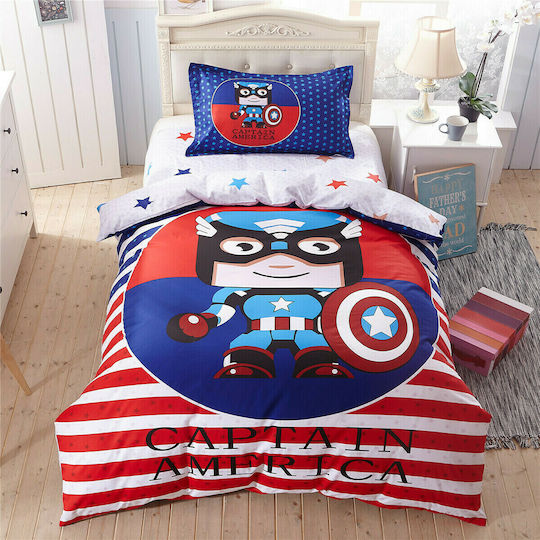 Mc Decor Подредба Детско Единично Одеяло с Калъфка за Възглавница Captain America Многоцветно 160x240 см