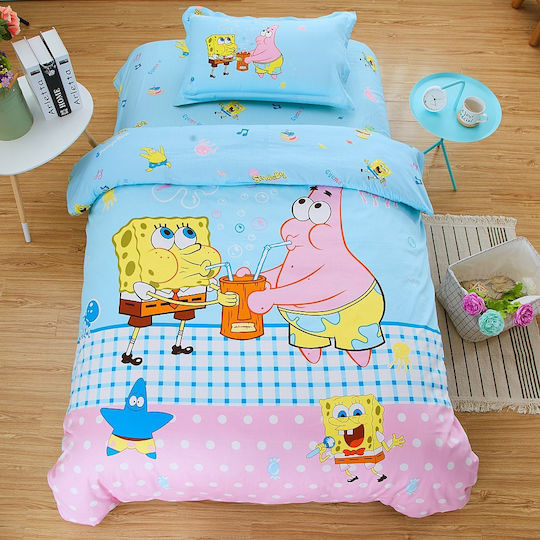 Mc Decor Подредба Детско Единично Одеяло с Калъфка за Възглавница SpongeBob Многоцветно 160x240см
