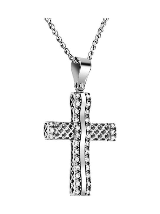 Γυναικείος λευκόχρυσος σταυρός Κ14 με ζιργκόν ST11200496