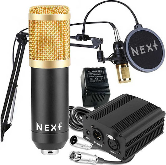 Next Phantom Power Kit Set Condenser Microphone Shock Mounted for Vocals in Gold Color
