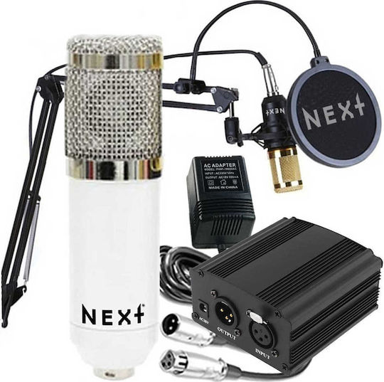 Next Phantom Power Kit Set Condenser Microphone Shock Mounted for Vocals in White Color