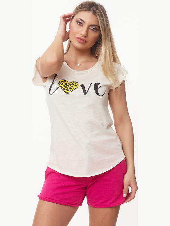 Bodymove 1210-6 Γυναικείο T-shirt Μπεζ με Στάμπα