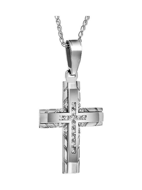 Women's 14K white gold cross with cubic zirconia ST11200130