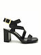 Sante Leather Women's Sandals Black with Chunky High Heel