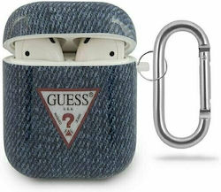 Guess Jeans Collection Hülle Silikon mit Haken in Blau Farbe für Apple AirPods 1 / AirPods 2