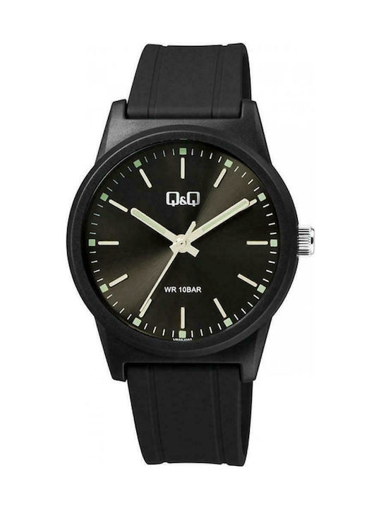 Q&Q Watch Battery with Black Rubber Strap