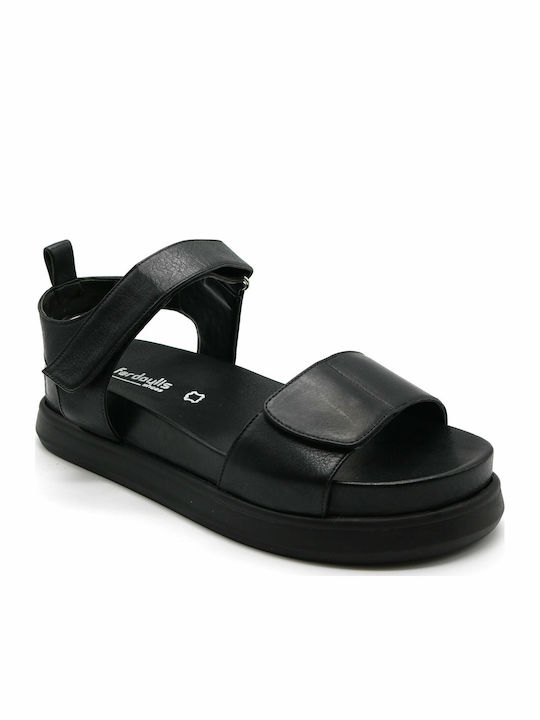 Leather Women's Flat Sandals Flatforms in Black Color