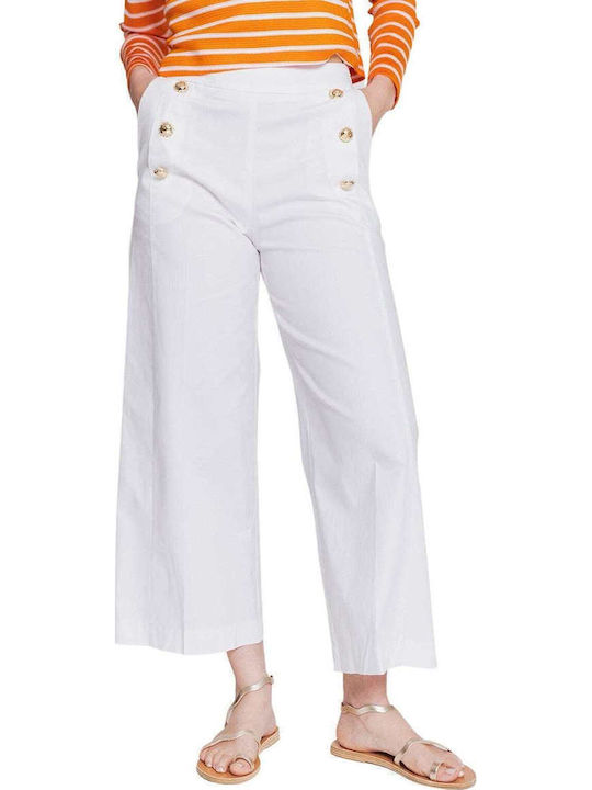 Women's High-waisted Fabric Trousers White