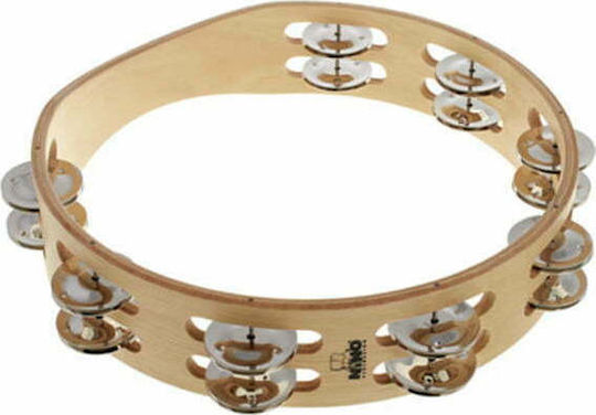 Nino Percussion Beige Hölzernes Handtamburin mit doppelter Reihe von Zils