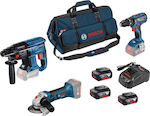 Bosch Professional Kit Gbh 18v Set Angle Wheel & Drill & Hammer 18V with 3 4Ah Batteries and Case