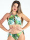 Rock Club High Neck Bikini Top BP-2171 Green Floral BP2171.bali