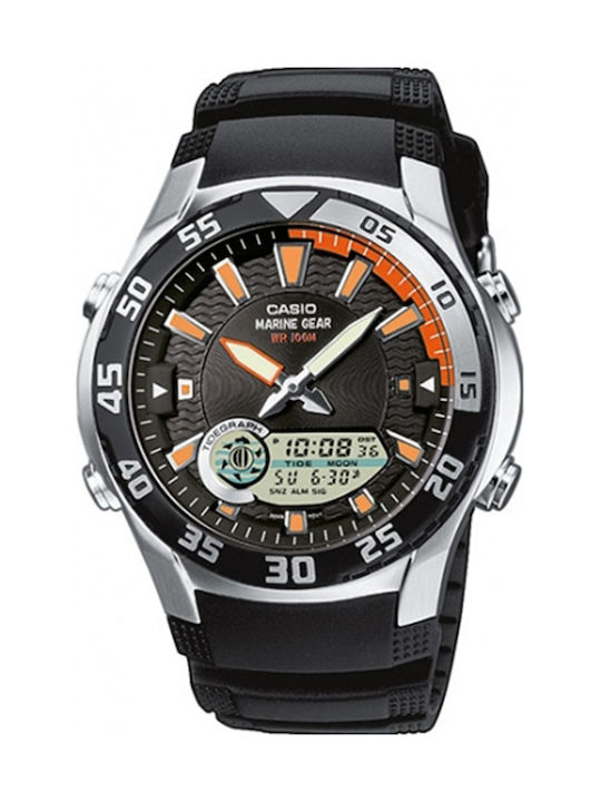 Casio Ανδρικό Ρολόι 45.5mm Μπαταρίας με Μαύρο Καουτσούκ Λουράκι