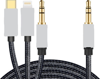 Earldom ET-AUX09 Geflochten USB zu Blitzschlag / Typ-C Kabel Schwarz 1.2m