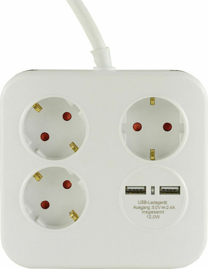 REV Power Strip 3 Positions with 2 USB-A, USB-C and Cable 1.4m